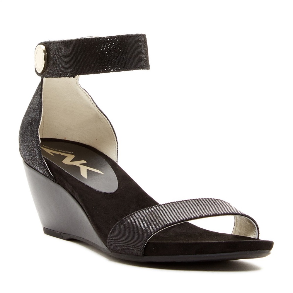 Ann Klein Calbert Wedge Black Strappy Sandal